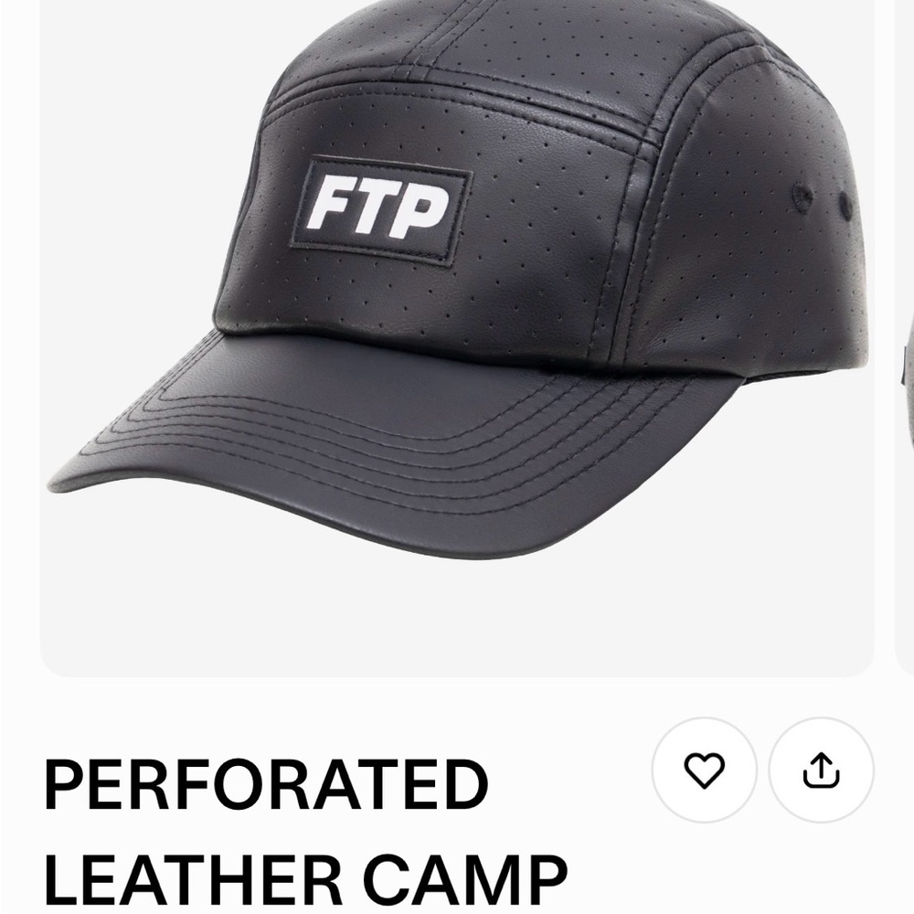 FTP Perforated Leather Camp Cap - Black with White Logo